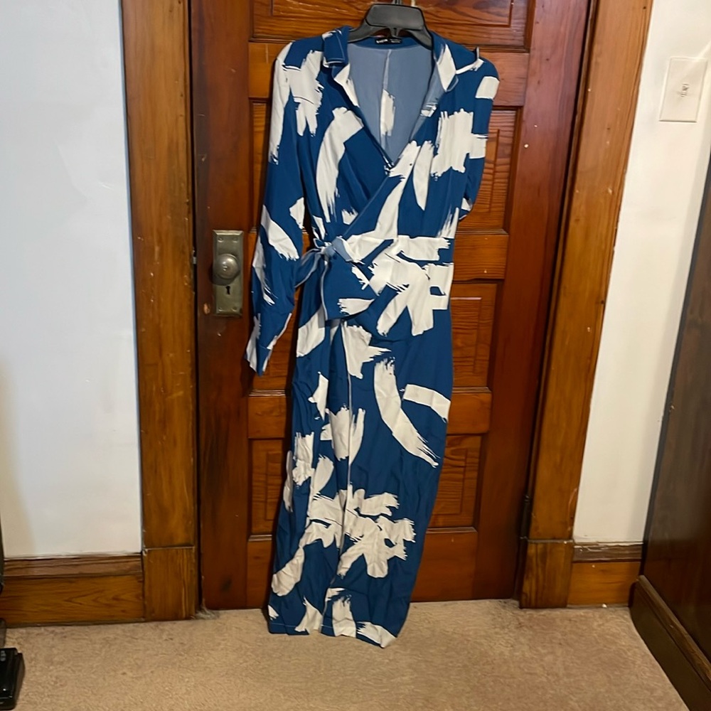 blue tie maxi dress